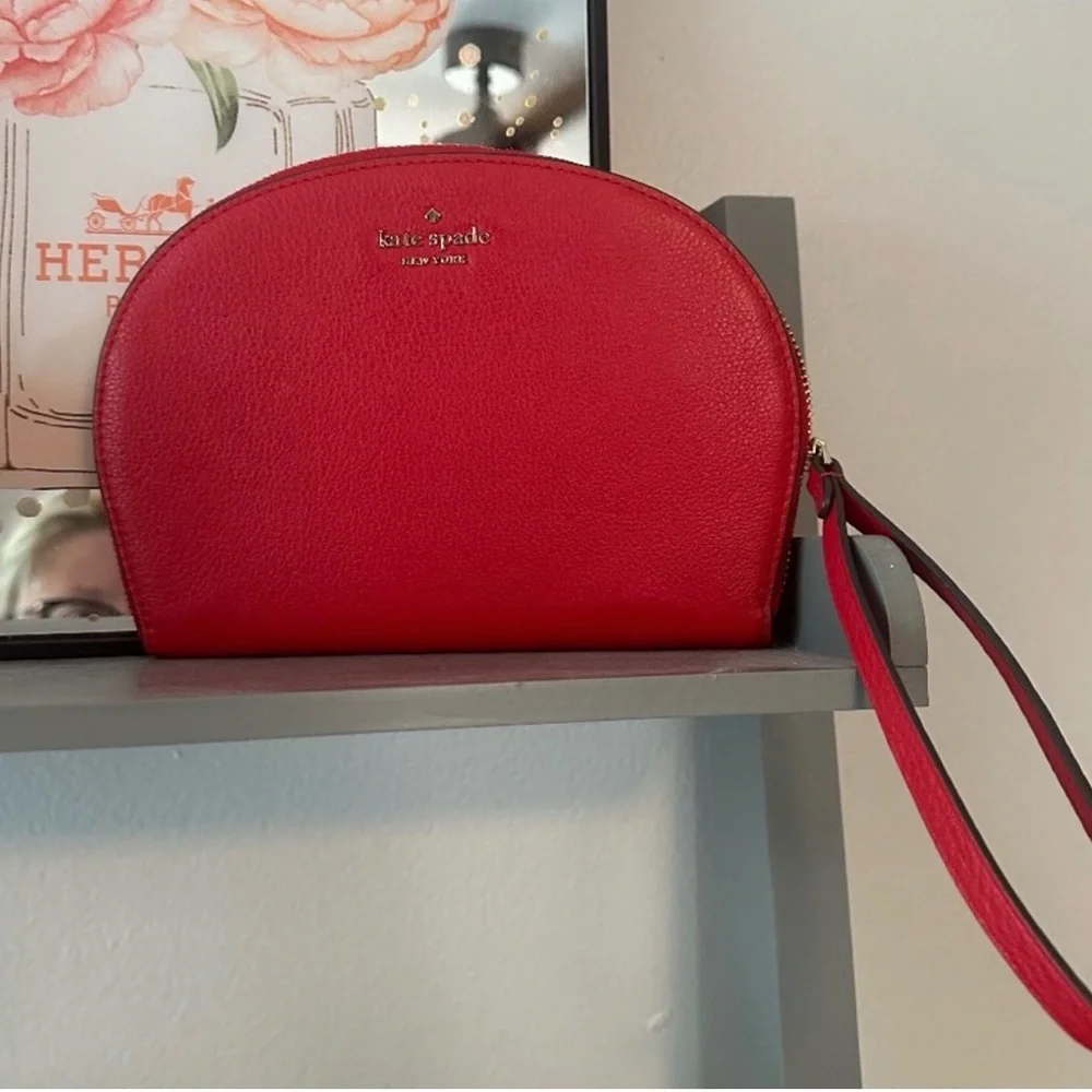 Kate Spade Bundle Jackson Street Lottie Satchel + Matching Pouch Cherry Red EUC